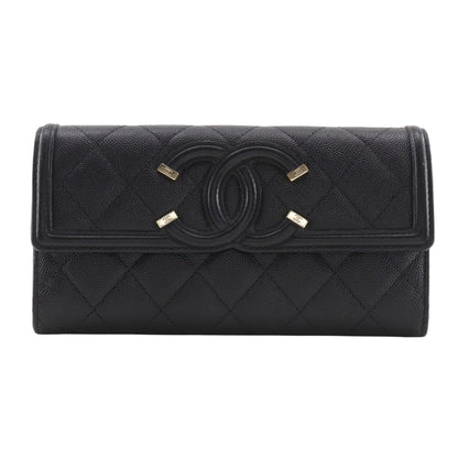 Calfskin Chanel Long Wallet (Bi-Fold) Grained