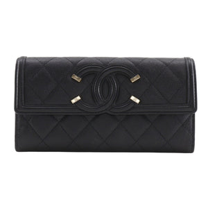 Calfskin Chanel Long Wallet (Bi-Fold) Grained