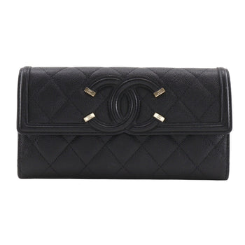 Calfskin Chanel Long Wallet (Bi-Fold) Grained