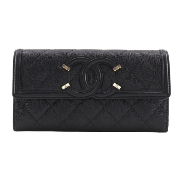 Calfskin Chanel Long Wallet (Bi-Fold) Grained