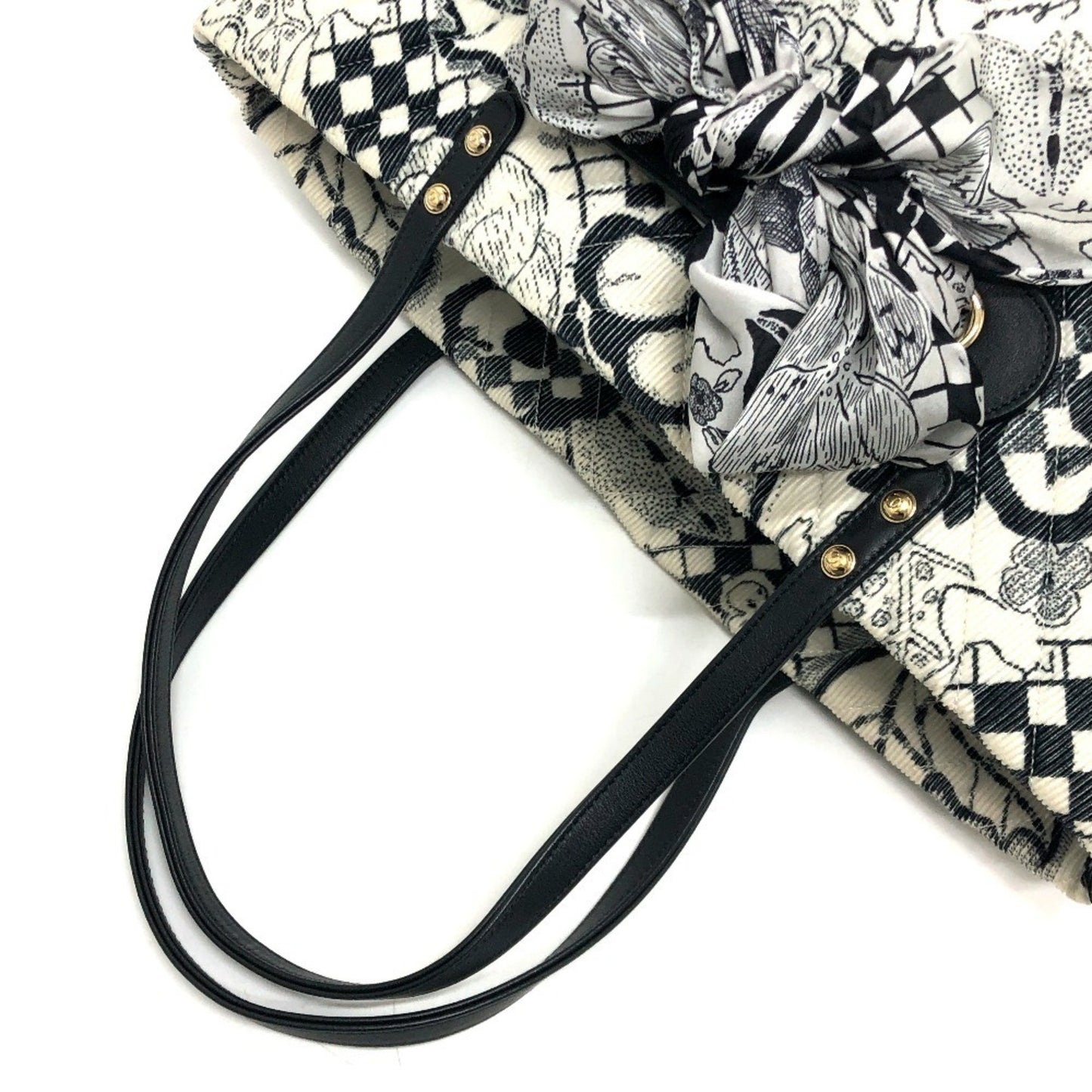 Chanel Camellia Bag Chevron Corduroy Shoulder Ribbon Handbag Tote Canvas