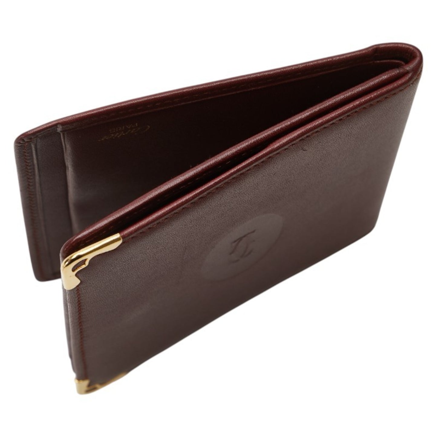 Cartier Must Line Bifold Wallet Wine Red Bordeaux Leather