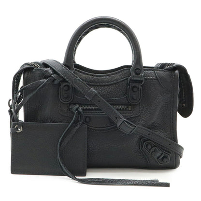 Balenciaga Classic Nano City Handbag/Shoulder Bag In Black Leather