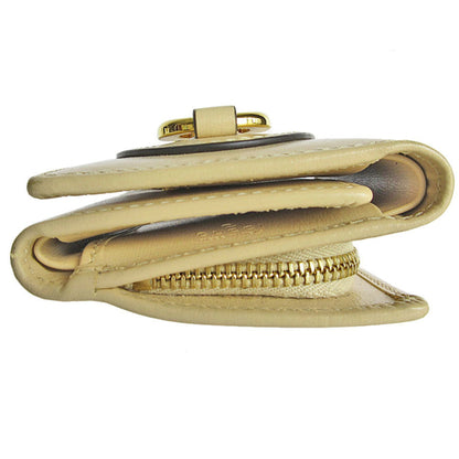 Gucci Tri-Fold Wallet Compact Horsebit Leather Beige Gold