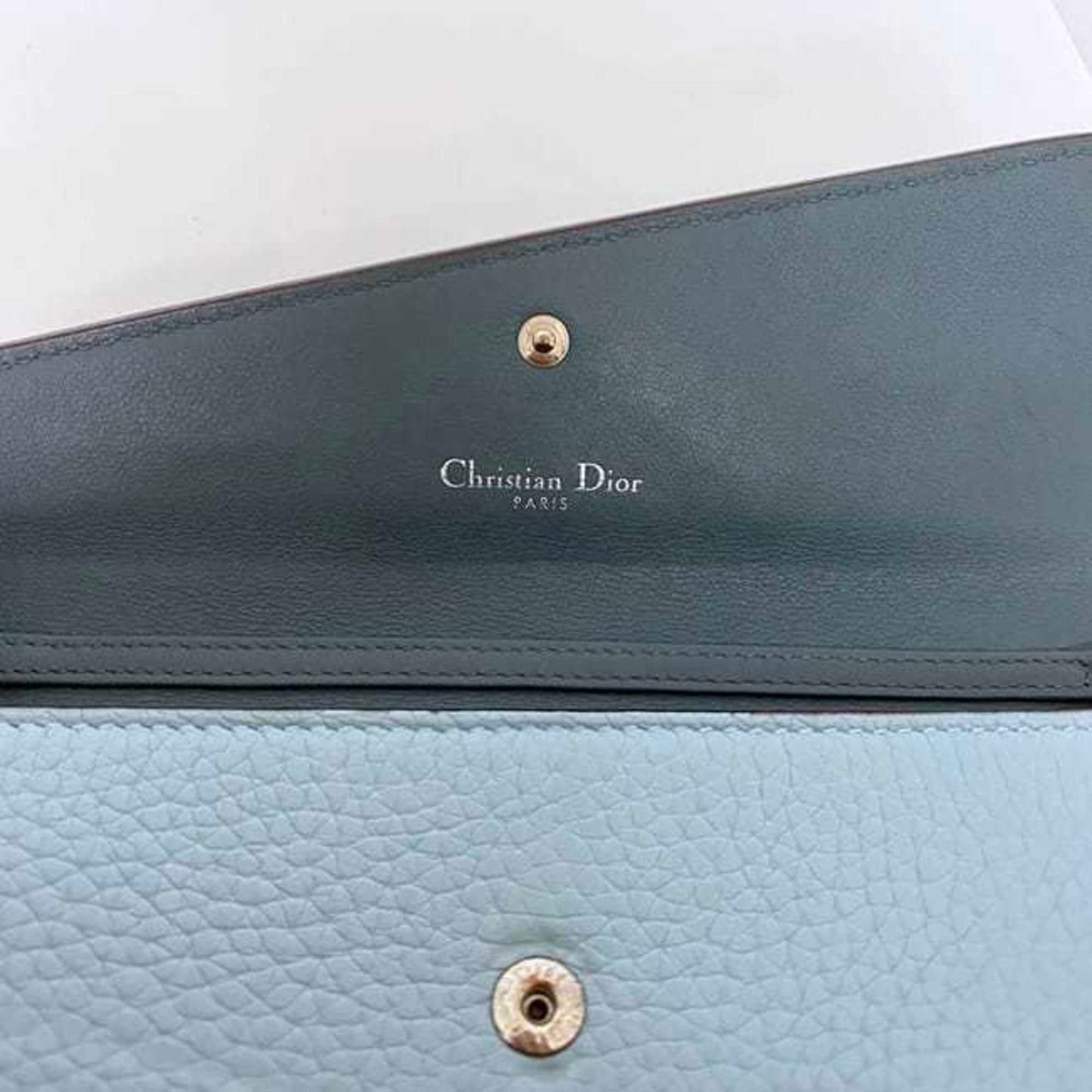 Christian Dior Bi-Fold Long Wallet Ec-22659 Light Blue Diorissimo Rencontre Leather 03-Ma-0146 Flap