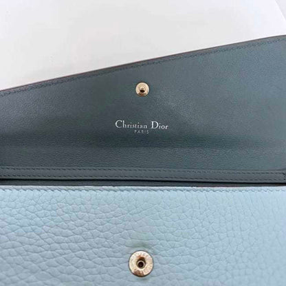 Christian Dior Bi-Fold Long Wallet Ec-22659 Light Blue Diorissimo Rencontre Leather 03-Ma-0146 Flap