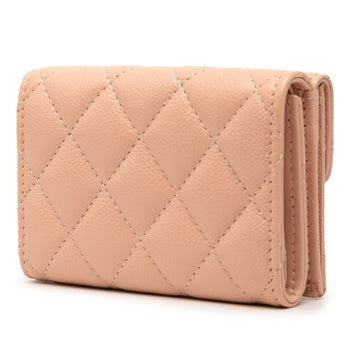Chanel Matelasse Coco Mark Tri-Fold Wallet In Pink Caviar Skin