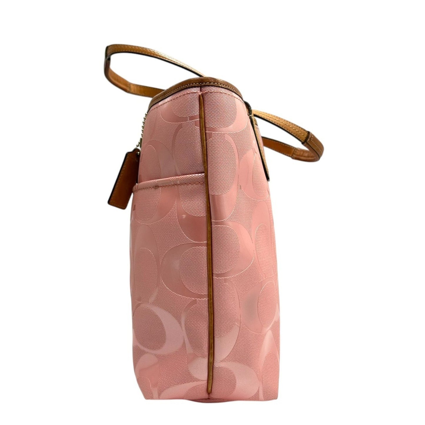 Coach Tote Bag Handbag F23621 Signature Patent Leather Pink Brown