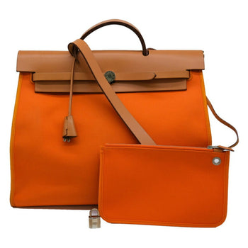 Hermes Hermes Airbag Zip Mm Shoulder Bag Handbag 2Way Toile Officier Leather Orange