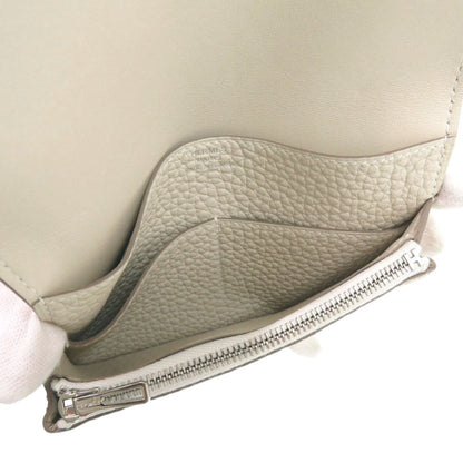 Unused Herms Dogon Compact Taurillon Clemence Beton Bifold Wallet