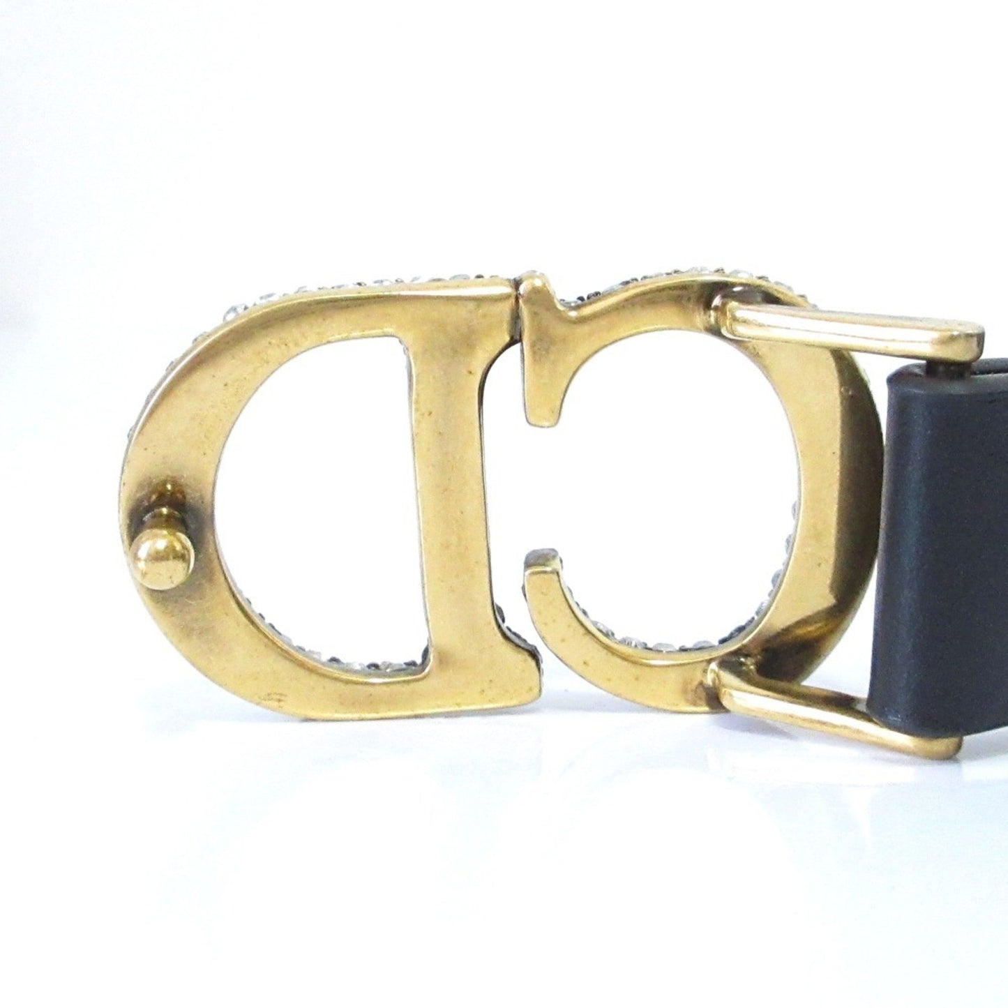 Christian Dior Rhinestone Cd Buckle Leather Narrow Belt
