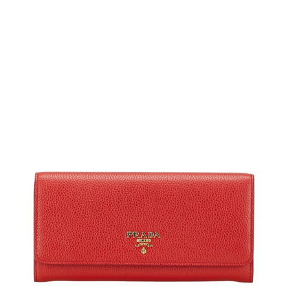 Prada Vitello Dino Long Wallet 1Mh132 Red Calfskin Leather