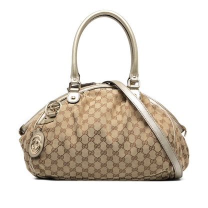 Gucci Gg Canvas Sukey Handbag/Shoulder Bag 2Way 223974 Beige Gold Leather