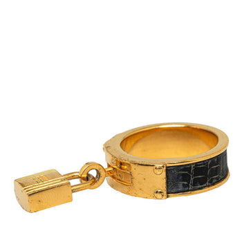 Hermes Kelly Scarf Ring Gold Black Plated