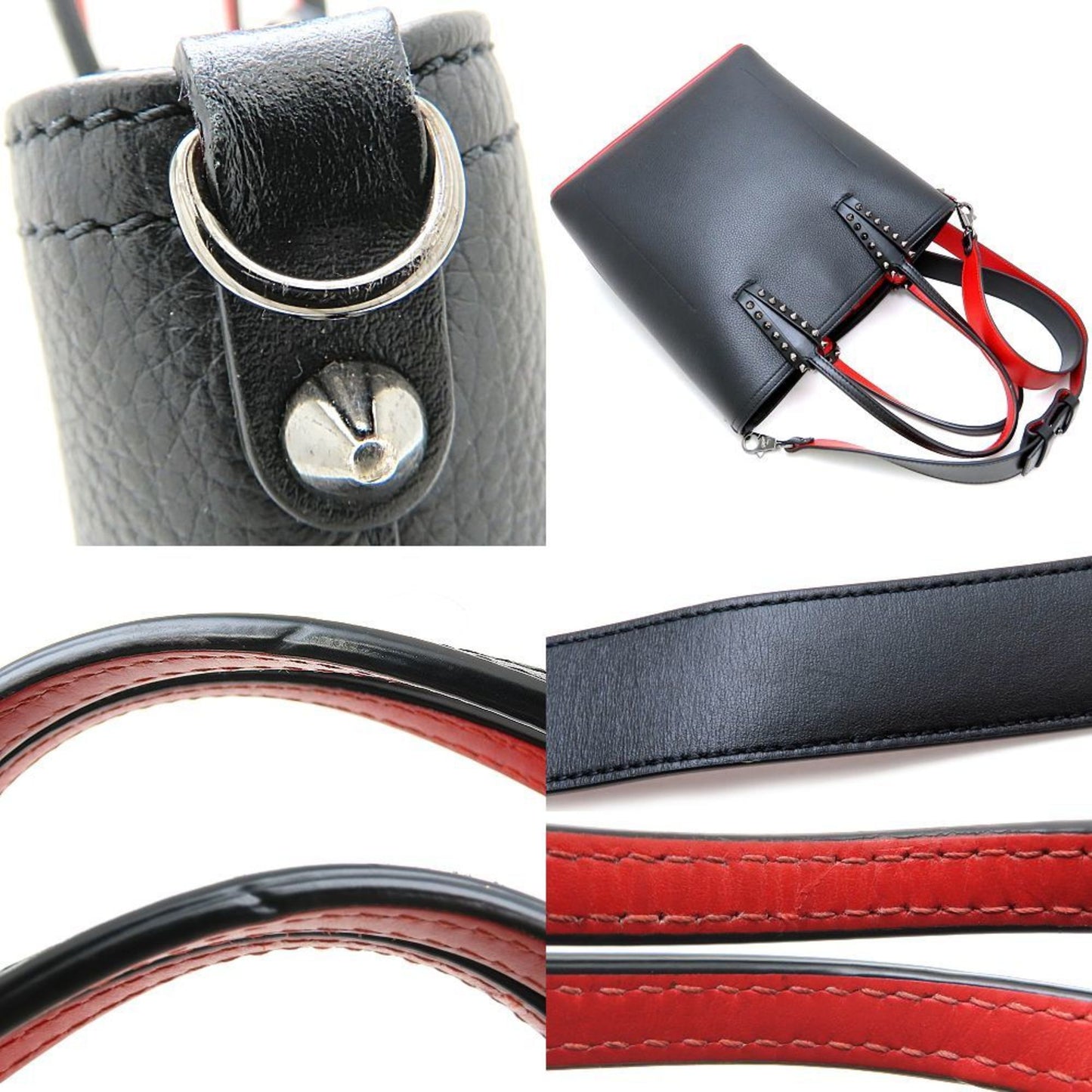 Christian Louboutin 3205221 Handbag Studs Leather Black Red 352338