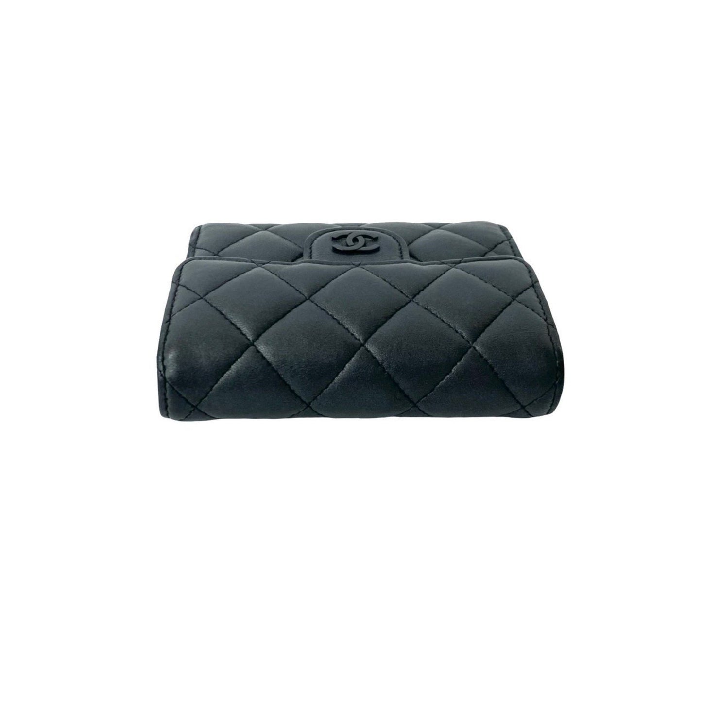 Chanel Matelasse Coco Mark Lambskin Leather Tri-Fold Wallet In Metallic Black 95841