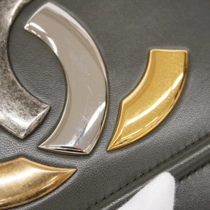 Chanel Shoulder Bag W Chain Leather Black Gold