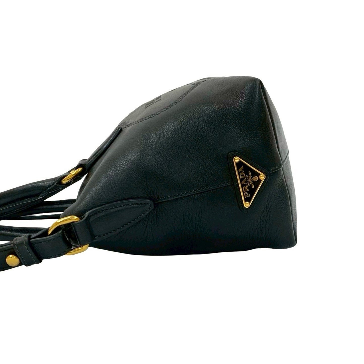 Prada Prada Embossed Triangle Logo Hardware Leather 2-Way Handbag Mini Tote Bag Shoulder Black 58562
