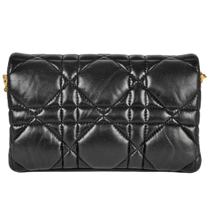 Christian Dior Dior Caro Macrocannage Chain Shoulder Wallet Leather Black
