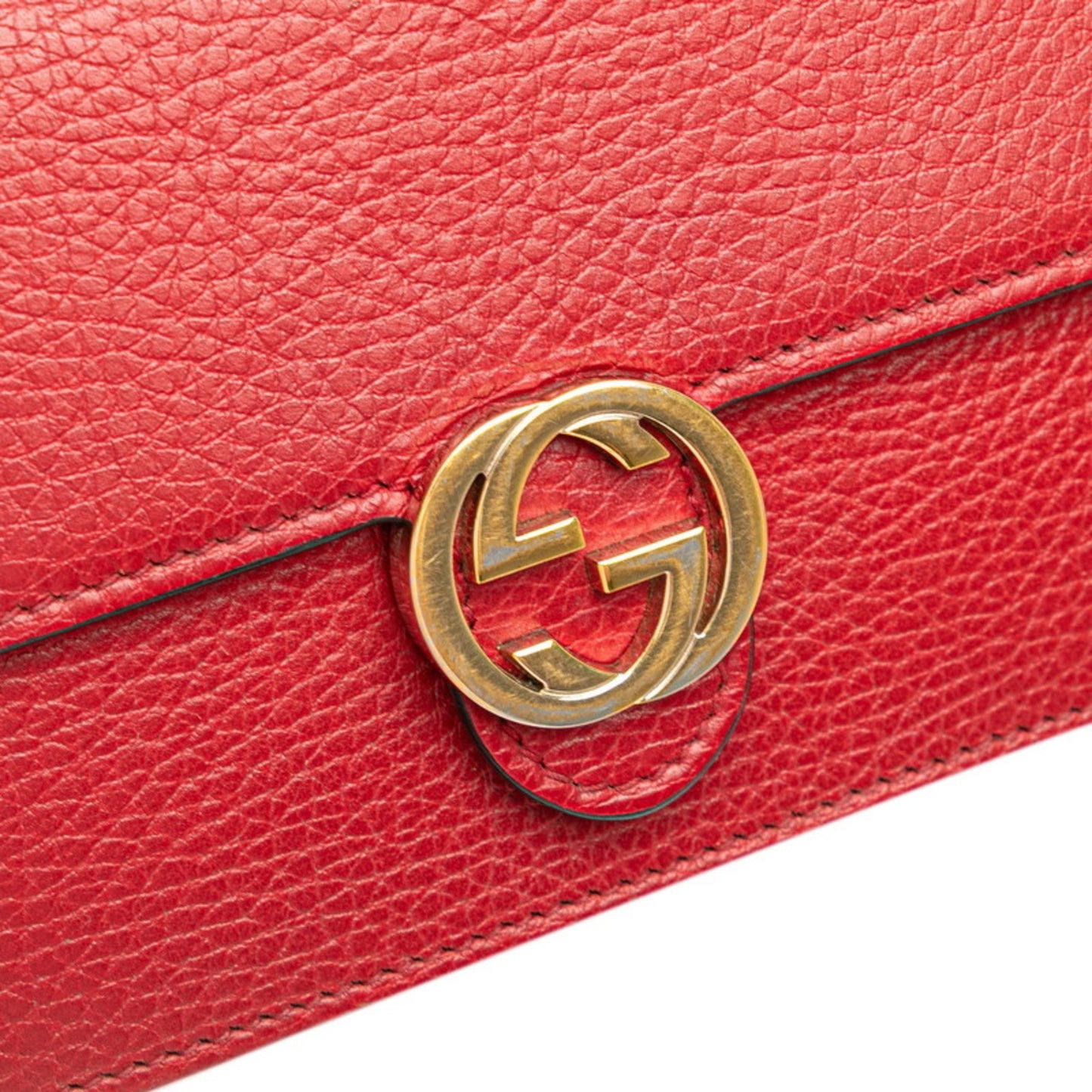 Gucci Interlocking G Crossbody Chain Wallet 510314 Red Leather
