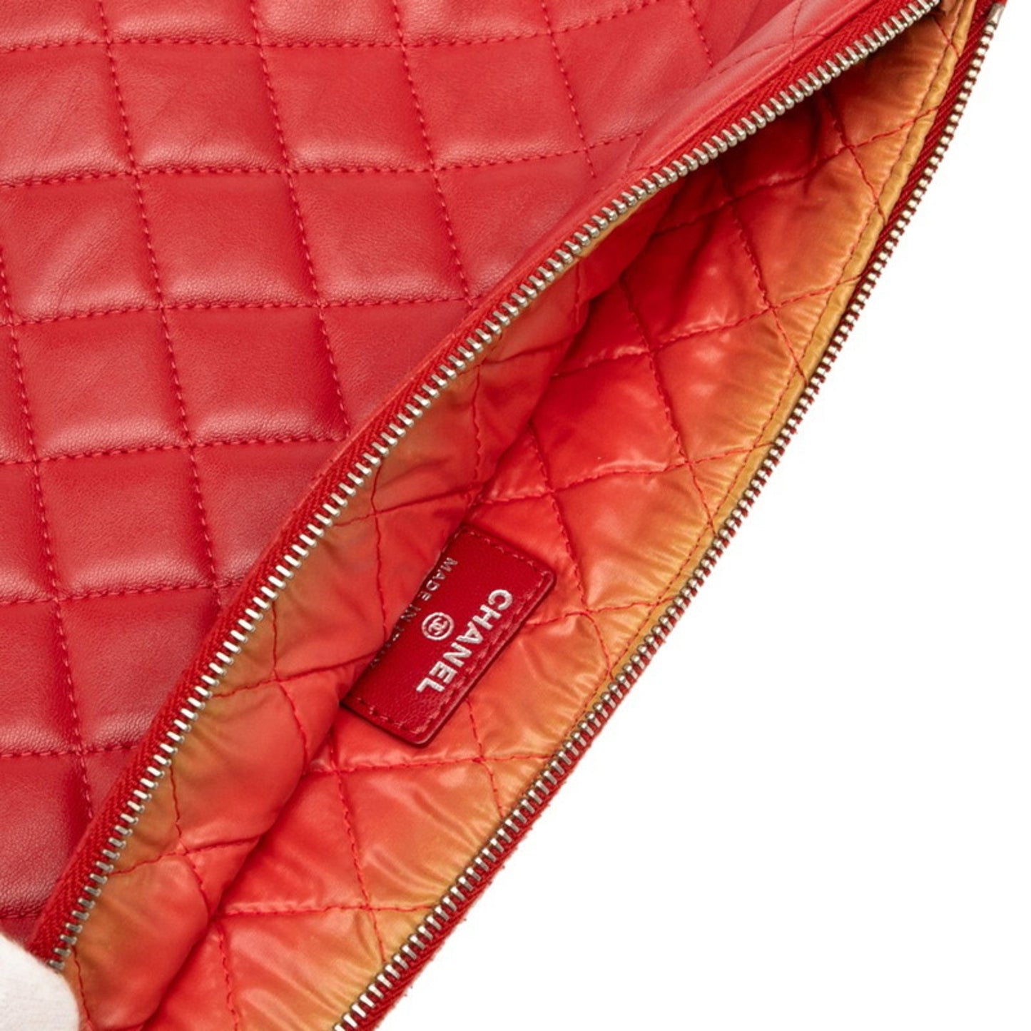 Chanel Matelasse Coco Mark Clutch Bag In Red Lambskin