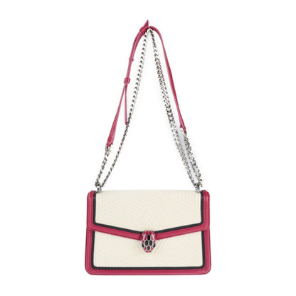Bvlgari Bulgari Serpenti Diamond Blast Shoulder Bag Leather Fuchsia Ivory Black Quilted Chain