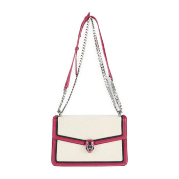 Bvlgari Bulgari Serpenti Diamond Blast Shoulder Bag Leather Fuchsia Ivory Black Quilted Chain