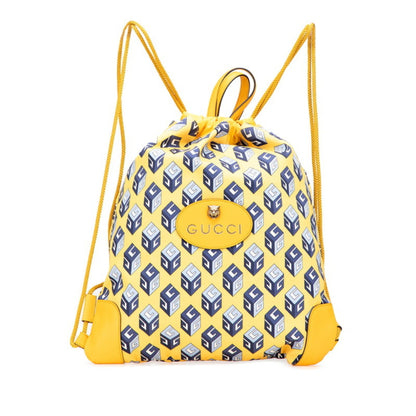 Gucci Drawstring Cube Backpack/Knapsack 473872 Yellow/Blue Nylon/Leather