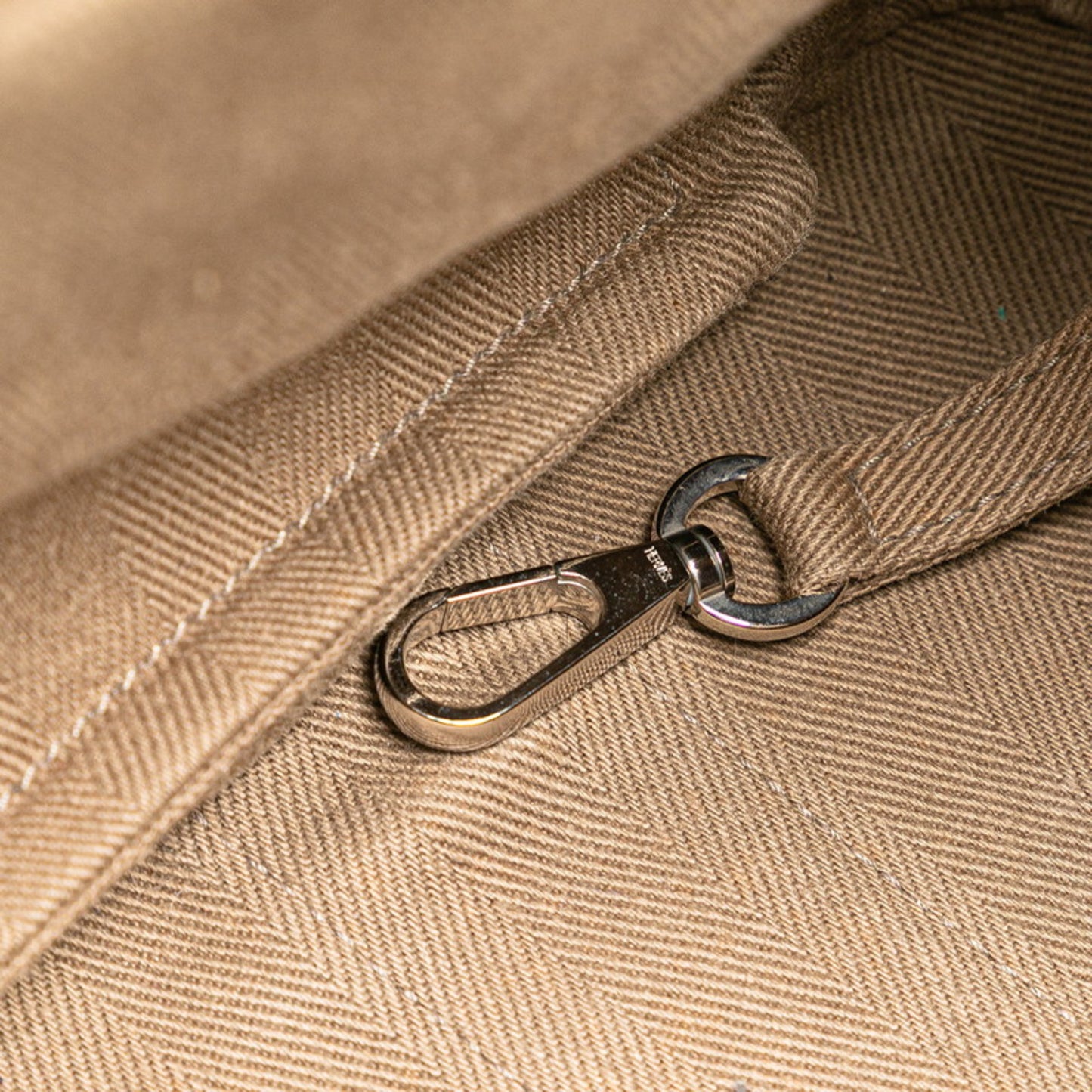 Hermes Herms Valparaiso Pm Handbag In Etoupe Greige Toile Chevron Swift