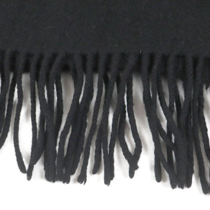 Hermes 100% Cashmere Logo Embroidery Fringe Scarf/Shawl In Black