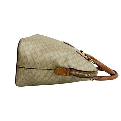 Celine Vintage Macadam Triomphe Logo Leather Handbag/Boston Bag In Beige