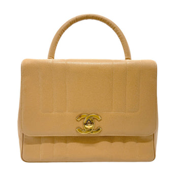 Chanel Handbag Caviar Skin Leather Beige Gold