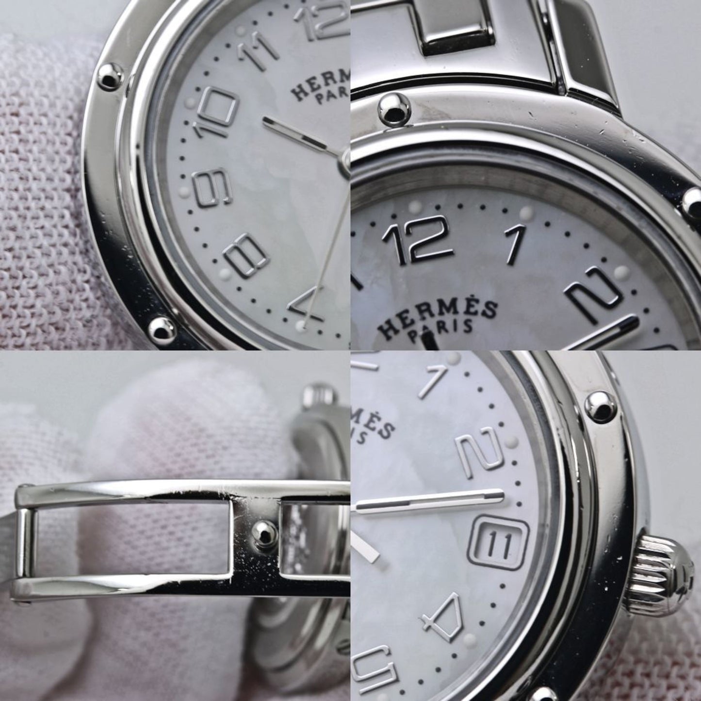 Hermes Clipper Nacre White Shell Watch With New Buckle