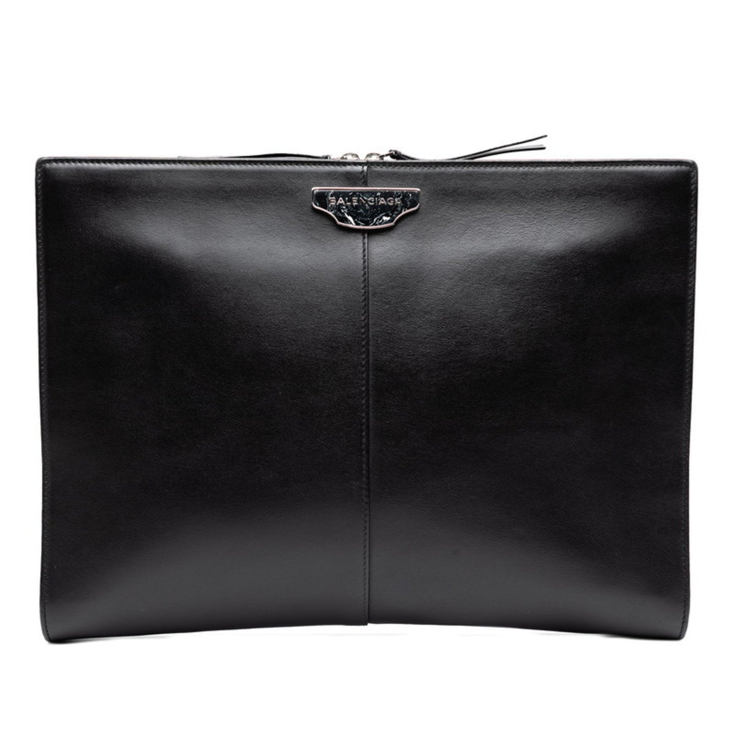 Balenciaga Logo Clutch Bag/Second Bag In Black Leather