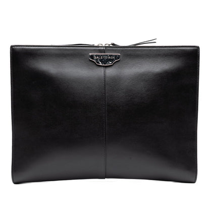 Balenciaga Logo Clutch Bag/Second Bag In Black Leather