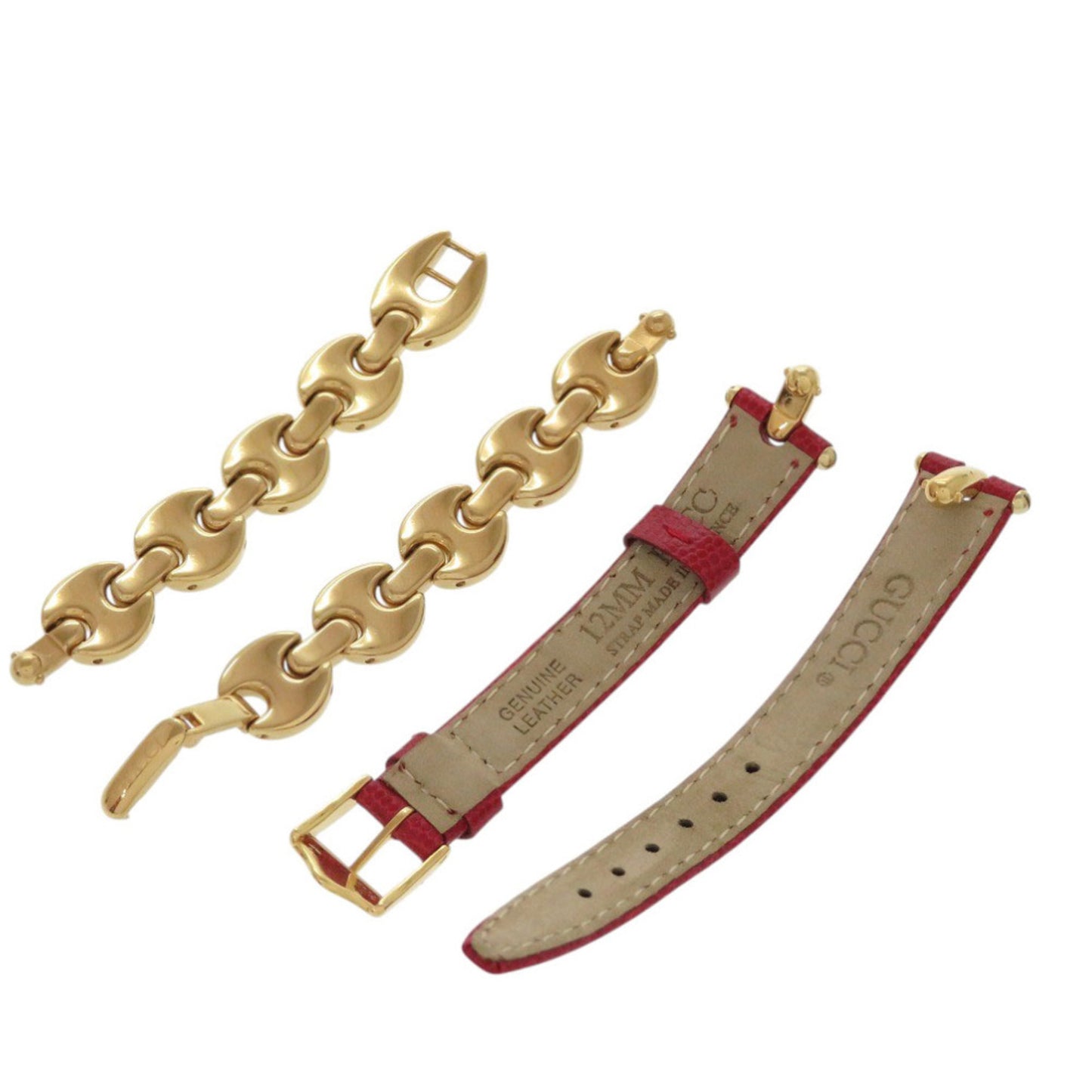 Gucci 1800L Change Strap Gp Embossed Leather White Dial Black Red Quartz Watch 1052 Gucci