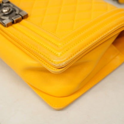 Chanel Shoulder Bag Boy Chain Lambskin Yellow