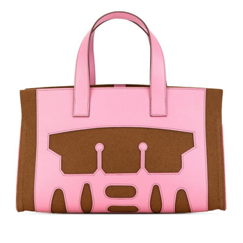 Hermes Petit H Tote Pm Bag Handbag Pink Brown Felt Epsom Leather