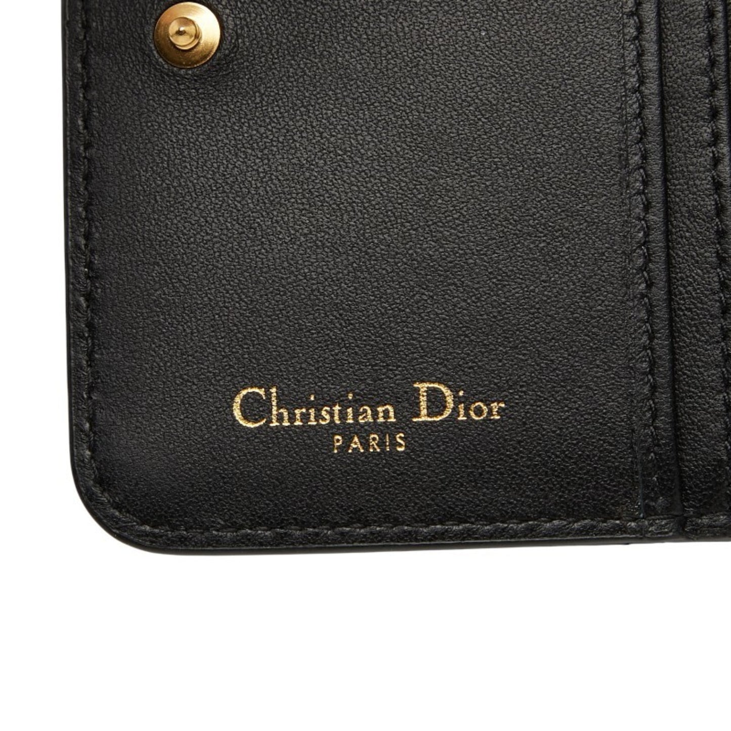 Christian Dior Dior Caro Scarlet Wallet Bifold Black Gold Leather