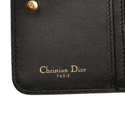 Christian Dior Dior Caro Scarlet Wallet Bifold Black Gold Leather