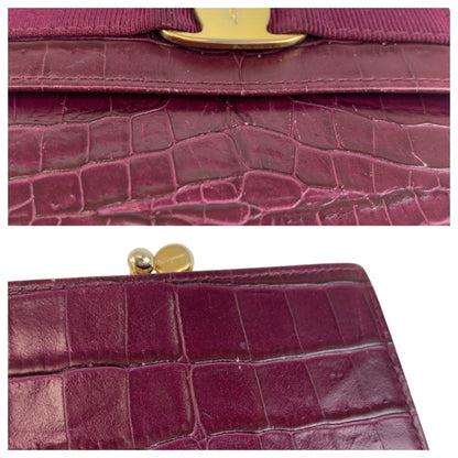 Salvatore Ferragamo Vara Embossed Wine Red Leather Wallet With Gold Hardware