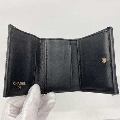Chanel Matelasse Tri-Fold Wallet In Black Lambskin