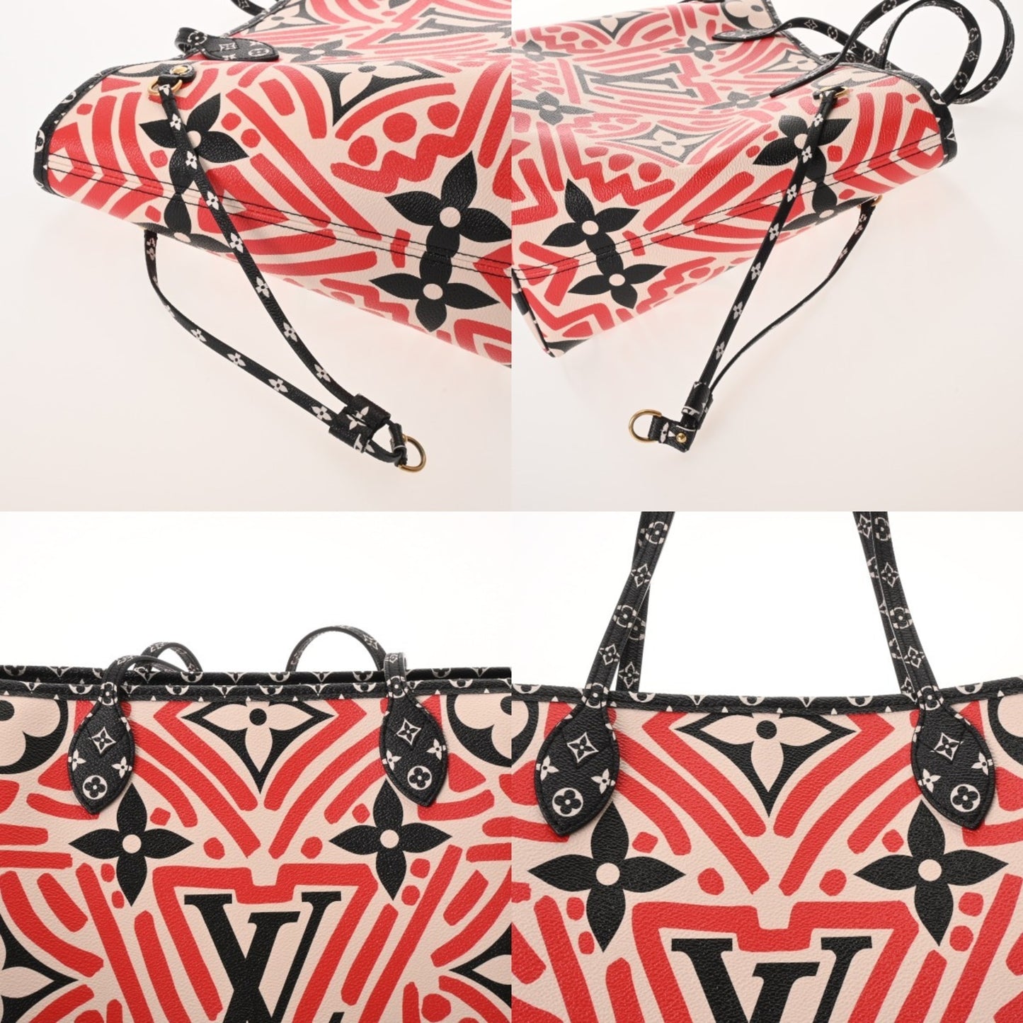 Louis Vuitton Monogram Crafty Neverfull Mm Creme/Rouge M56583 Women'S Canvas Tote Bag
