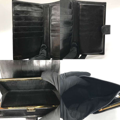 Chanel Caviar Skin Leather Bi-Fold Long Wallet Black
