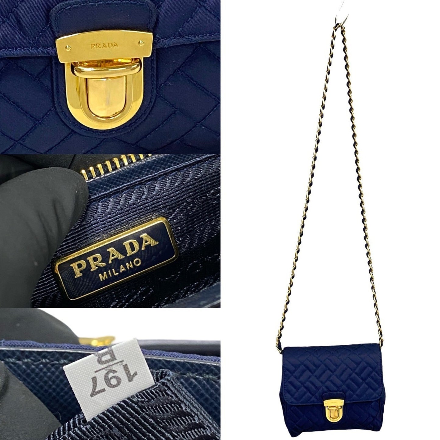 Prada Prada Logo Hardware Nylon Quilted Chain Mini Shoulder Bag/Sacoche/Pouch In Navy Blue