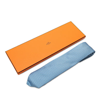 Hermes Tie Light Blue White Silk