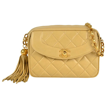 Chanel Shoulder Bag Lambskin Beige Diana Flap Coco Mark