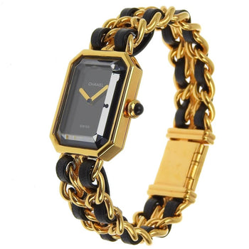 Chanel Chanel Premiere S Watch H0001 Gold-Plated X Leather Quartz Analog Display Black Dial