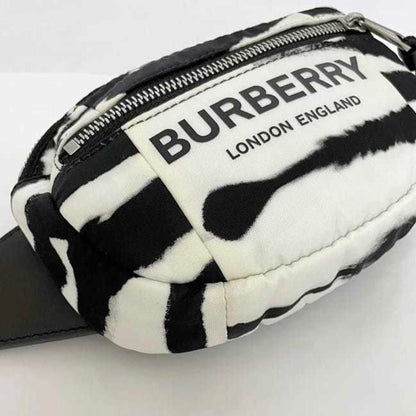 Burberry Body Bag Ec-22942 White Black 8028956 Nylon Leather Burberry Crossbody Belt Waist Pouch