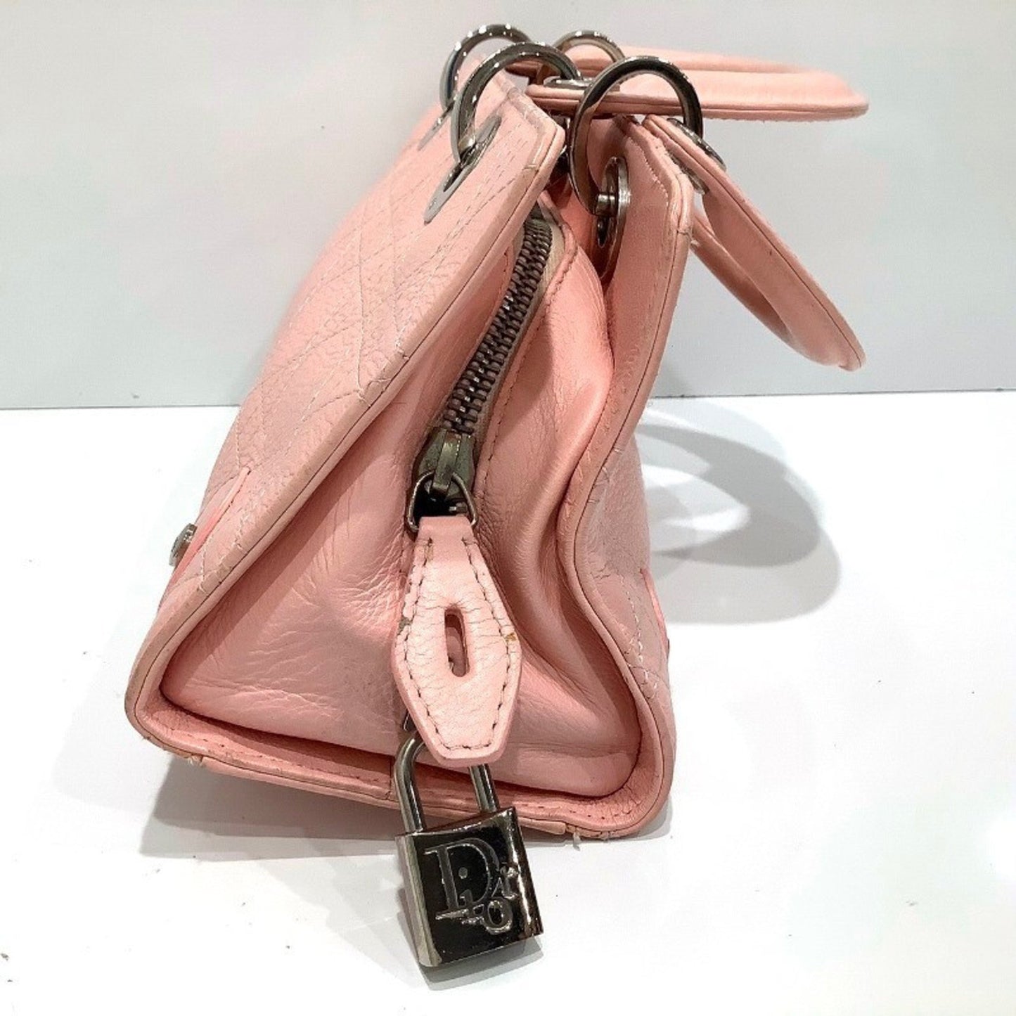 Christian Dior Lady Cannage Handbag In Pink Leather